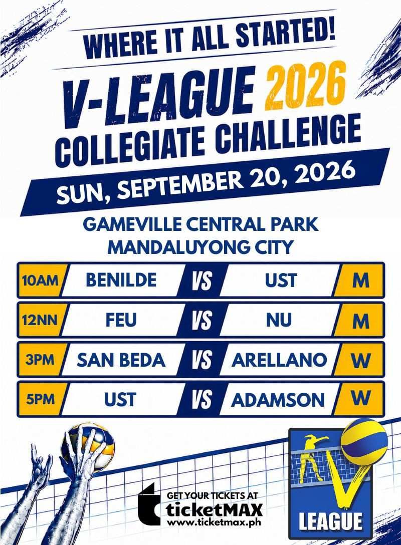 VLCC 2026: BENILDE vs UST (M), FEU vs NU (M), SAN BEDA vs ARELLANO (W), and UST vs ADAMSON (W)